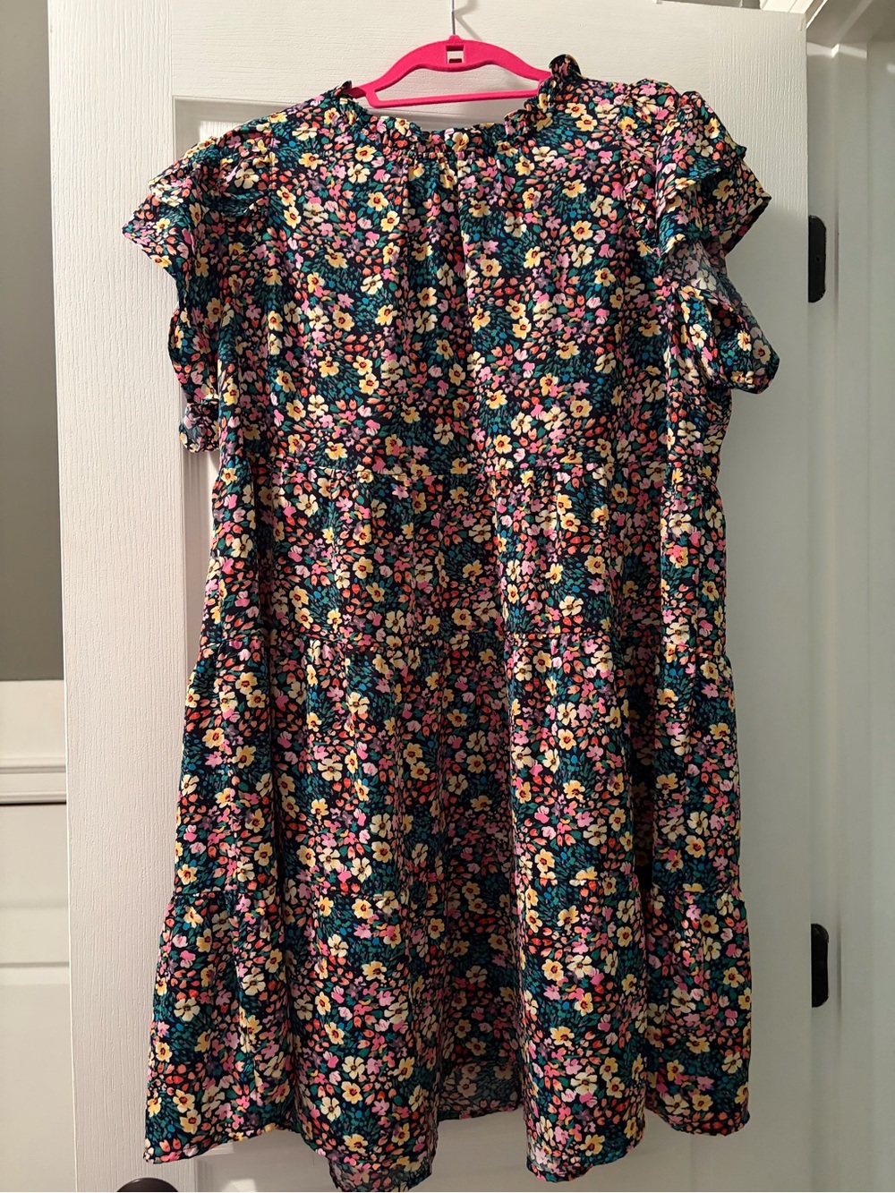 Umgee Navy Floral Swing Dress with Pink & Yellow Blooms